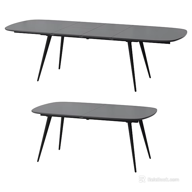 Modern Black Dining Table With Sleek Surface And Minimalist Metal Legs Design 3d model 