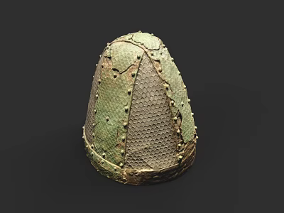 Helmet Shaped Bronze Sculpture With Intricate Grid Pattern And Decorative Rivet Details 3d model
