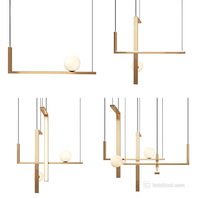 Modern Geometric Chandelier with Metal Frame and Hanging Spherical Light Elements 3d model
