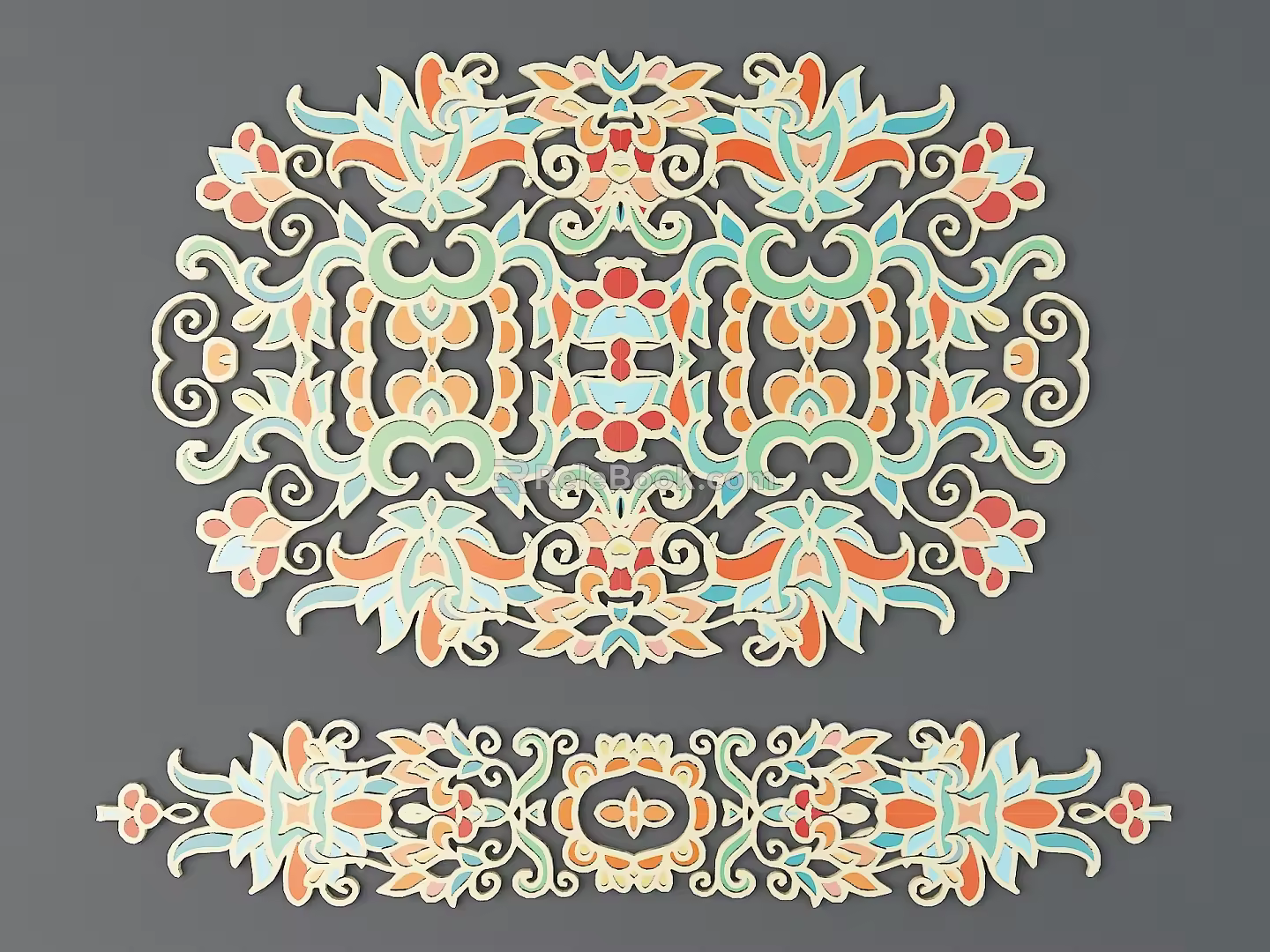 Chinese Color Ethnic Carving Traditional Pattern Algae Well Carved Pattern Carved Pattern Ethnic Pattern 3d model