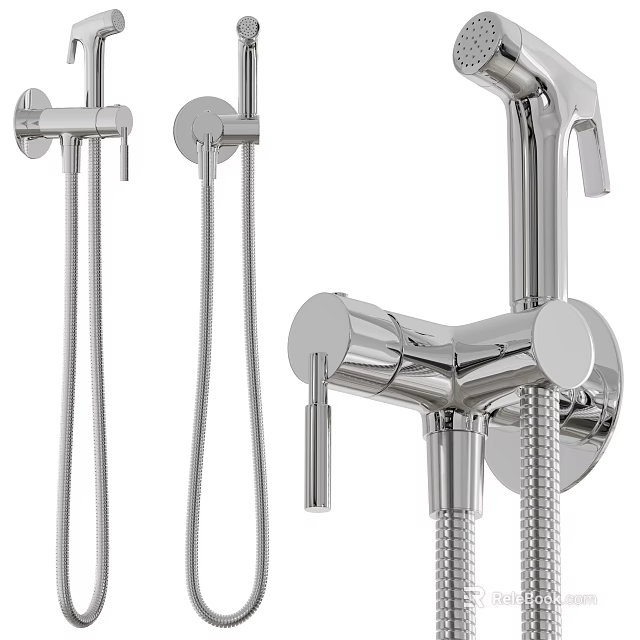 Modern Chrome Shower System With Handheld Sprayer Flexible Hose And Control Valve 3d model 