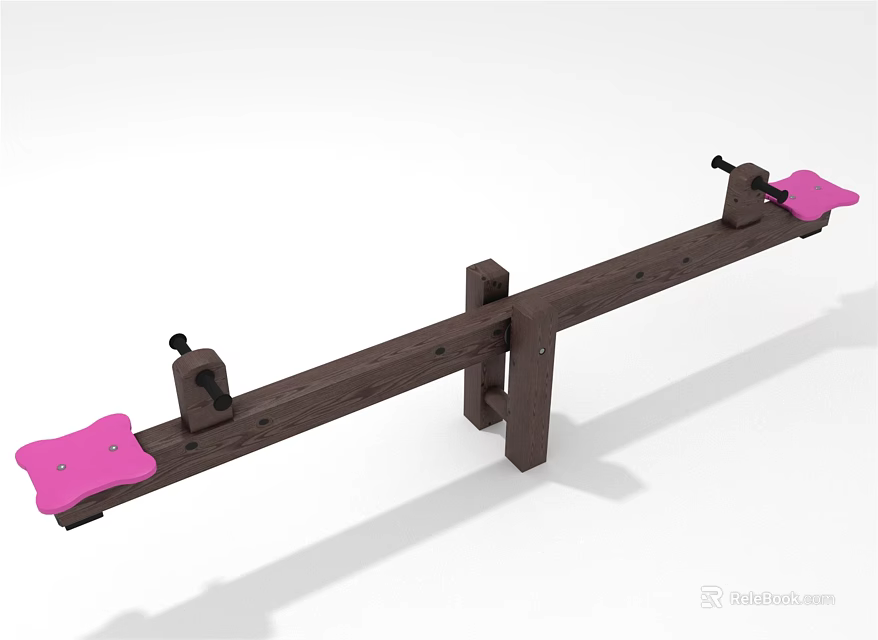Outdoor Playground Seesaw With Dark Wooden Structure Pink Seats And Black Connectors 3d model 