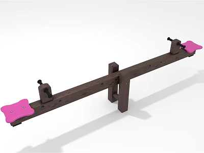 Outdoor Playground Seesaw With Dark Wooden Structure Pink Seats And Black Connectors 3d model