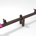 Outdoor Playground Seesaw With Dark Wooden Structure Pink Seats And Black Connectors
