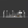 Architectural Exhibition Space Design With Metal Frame Booths Columns And Platforms