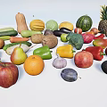 Colorful Assorted Fresh Fruits Display With Apples Oranges Pears And Pineapple On White Background