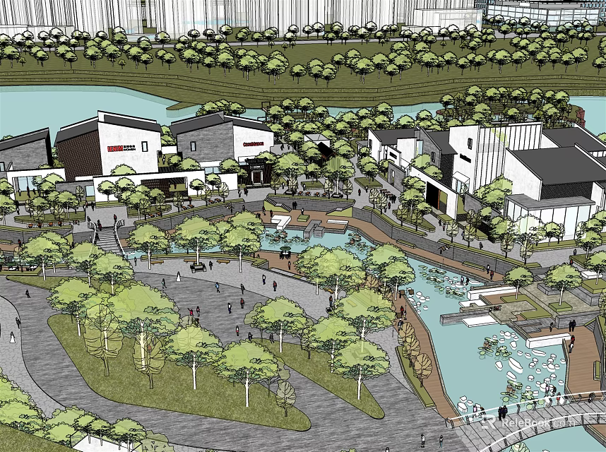 Modern Scenic Industrial Park With Natural Water Features Green Spaces And Walkways 3d model 