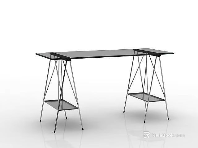 Modern Glass Top Coffee Table With Metal Frame And Lower Storage Shelves 3d model 