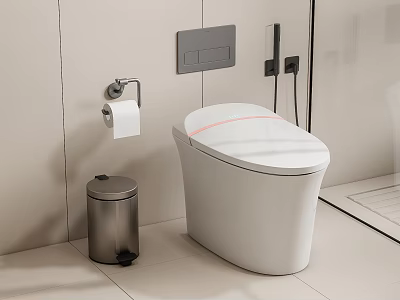 Modern Smart Toilet with White Ceramic Sleek Design Bathroom Trash Can and Toilet Paper Holder 3d model