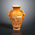 Traditional Carved Vase Featuring Sculpted Dragon Handles And Painted Figure Landscape Designs