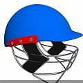Protective Blue Cricket Helmet With Red Strap And Metal Grille Design
