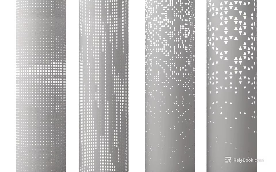 Modern Decorative Gray Columns Featuring Various Dot Triangle and Line Patterns 3d model 