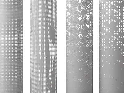 Modern Decorative Gray Columns Featuring Various Dot Triangle and Line Patterns 3d model