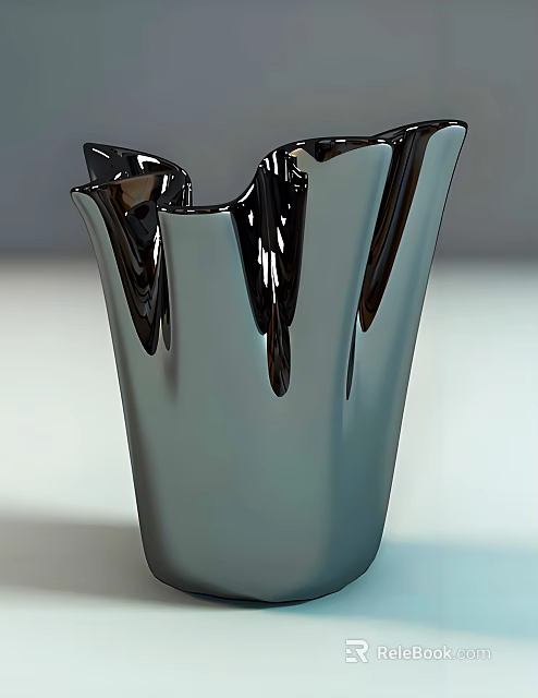 Glossy Black Vase With Unique Sleek Curved Design And Modern Shine 3d model 