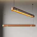 Modern Long Rectangular Pendant Lights with Warm Yellow Lighting and Sleek Copper Finish 3d model