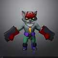 Cartoon Cat Character With Red Eyes Gray Body Green Pants And Purple Belt