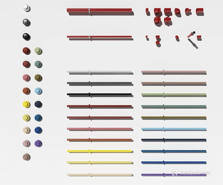 Colorful Pipes And Fittings Collection With Various Types Sizes And Components 3d model 