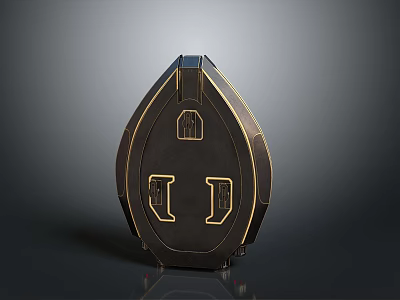 Unique Futuristic Sci-Fi Weapon With Teardrop Shape Black Body And Gold Accents 3d model