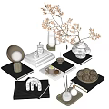 Decorative Ornament Set With Branches Vase Books Trays And Small Decor Pieces