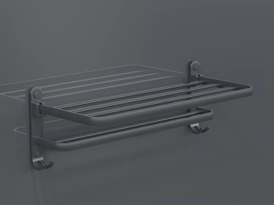 Wall Mounted Metal Bathroom Cabinet Rack With Double Layer Storage Shelf And Hooks 3d model