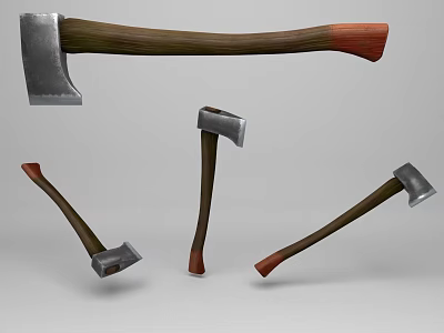 Weapon Multiple Axes In Different Angles With Silver Metal Heads And Brown Wooden Handles 3d model