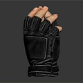 Two Black Textured Leather Fingerless Gloves With Protective Padding And Stylish Design