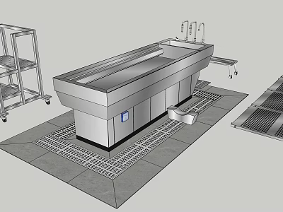 Stainless Steel Medical Treatment Table With Sink Shelving Cart And Grated Floor 3d model