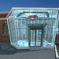Hexagonal Glass Building With Star Shaped Skylight And Red Brick Background 3d model