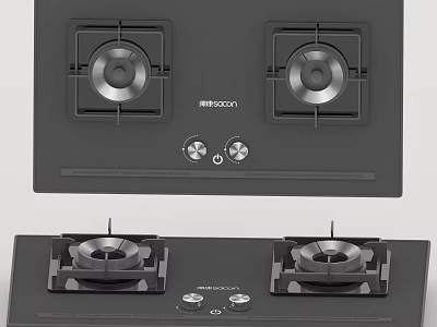 Black Panel Modern Kitchen Gas Stove Cooktop With Two Burners And Knob Controls 3d model