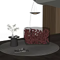 Transparent Single Sofa Filled With Red Cylindrical Objects And Small Table With Green Plant 3d model