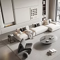 Modern Living Room Sofa And Coffee Table Set With White Sofa Round Table Striped Rug
