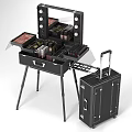 Black Cosmetic Case With Lighted Mirror Multi Layer Storage Wheeled Handle And Foldable Stand 3d model