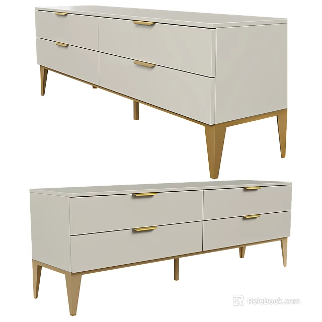Modern Minimalist Console Cabinet And Side Cabinet With Golden Handles And Metal Legs 3d model 