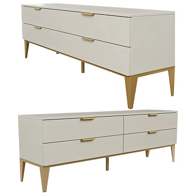Modern Minimalist Console Cabinet And Side Cabinet With Golden Handles And Metal Legs 3d model