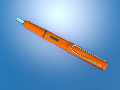 Orange Fountain Pen With Silver Accents And Sleek Design On Blue Background 3d model