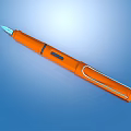 Orange Fountain Pen With Silver Accents And Sleek Design On Blue Background