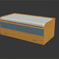 Modern Wooden Storage Bench With White Cushion And Blue Drawers For Home Storage