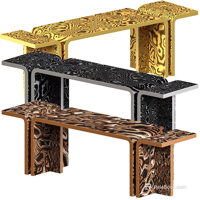 Luxury Modern Console Table Interior Design With Golden Black Brown Marble Textures 3d model