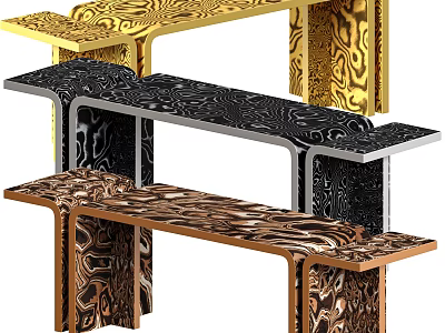 Luxury Modern Console Table Interior Design With Golden Black Brown Marble Textures 3d model