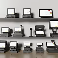 Smart POS Machines Various Models Displayed on Shelves with Digital Screens 3d model