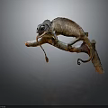 Lifelike Brown Chameleon Perched On Tree Branch With Extended Tongue And Curled Tail