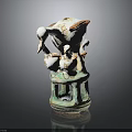 White Ceramic Bird Sculpture With Multiple Birds Standing On Green Base