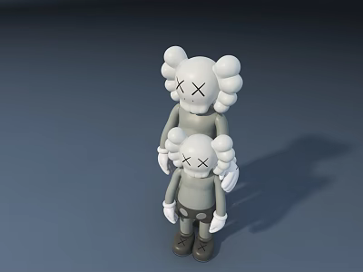 Gray X-eyed Big and Small Dolls Hugging Together in Simple Scene 3d model