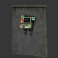 Vintage Computer Terminal Mounted On Rusty Concrete Wall With Beige Orange Green Panel And Screen 3d model