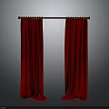 Red Curtain Interior Design With Wooden Rod And Pleated Fabric