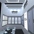 NIPMAR White Exhibition Booth with Reception Desk Product Displays and Brand Logo