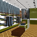 Fashionable Clothing Store Interior With Displayed Jeans Shelves Mannequin And Patterned Flooring