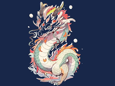 Colorful Carved Dragon Illustration With Intricate Details And Artistic Design 3d model
