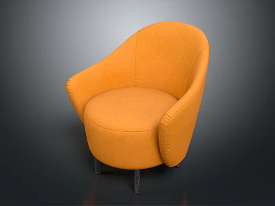 Orange Modern Rounded Armchair With Upholstered Fabric And Black Slender Legs 3d model