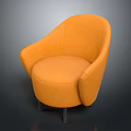 Orange Modern Rounded Armchair With Upholstered Fabric And Black Slender Legs